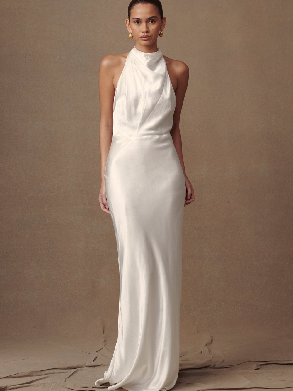 Meshki Ivory Halter Satin Wedding Gown